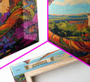 Crescent Sculpture, Sunset Courtyard, Boho Garden Art, Vibrant Southwest Style, Outdoor Decor, Framed Canvas Print, Patio Wall Art