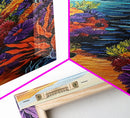 Hidden Cove, Ocean Trail, Botanical Beauty, Colorful Path, Framed Canvas Print, tropical jungle painting, hallway wall art, boho art