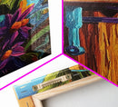 Tropical Rustic Detail Painting, Framed Canvas Print, Coastal patio wall decor, boho island house art, summer wall accent