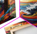Ocean Wave Portal, Whimsical Sea Art, Sunset Coastal Decor, Framed Canvas Print, Living Room Accent, Vivid Nautical Painting