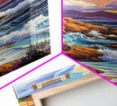 Rocky Beach Landscape, Dramatic Sky Scene, Coastal Ocean View, Canvas Print, Fall Nature Decor, Living Room Wall Art