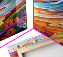 Colorful Beach, Tropical Waves, Vibrant Landscape, Coastal Flowers, Framed Canvas Print, boho art, sunroom wall decor, beach house painting