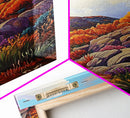 Autumn Cliffside, Trail, Ocean, Framed Canvas Print, fall coastal landscape, boho mountain decor, bold colors, seasonal Living Room art