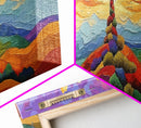 Colorful Mountain Sunrise, Bold Landscape Painting, Southwest Decor, Living Room Wall Art, Modern Boho Style Framed Canvas Print, Bedroom art