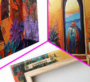 Spanish Courtyard Art, Terracotta Walls, Framed Canvas Print, Vibrant Southwest Decor, Patio Wall Art, Mediterranean Boho Style