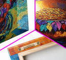Gold Coins, Water Bowl, Vibrant Still Life, Framed Canvas Print, Kitchen Wall Art, Autumn Accent, Southwestern Art, Colorful Painting