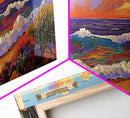 Beach Sunset, Gentle Waves, Cotton Clouds, Summer Calm, Framed Canvas Print, Coastal Wall Art, Soft Pastel Ocean Landscape