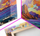 Sunset Beach View, Coastal Mountain Landscape, Peaceful Ocean Wall Art, Framed Canvas Print, Boho Bedroom or Living Room Decor
