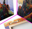 Mountain Peak Trail, Vibrant Sunset Hike Scene, Nature Adventure Wall Art, Framed Canvas Print, Boho Office or Den Decoration