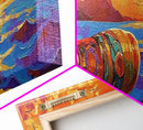 Mosaic Drum, Sunset Rhythm, Tribal Ocean, Desert Music, Framed Canvas Print, Eclectic Art, Living Room Music Wall Piece