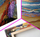 Tranquil Beach Sunset, Colorful Coastal Scene, Ocean Cliff View, Floral Accents, Framed Canvas Print, Dining Room art,  Office Art