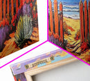 Beach Fence Trail, Ocean Coastal View, Sandy Pathway, Framed Canvas Print, Vibrant Seaside Art, Bathroom or Entryway Decor