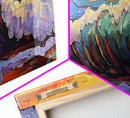 Breaking Wave Art, Sunset Ocean Surf, Bold Seaside Motion, Vibrant Coastal Palette, Framed Canvas Print, Bathroom Beach Decor