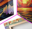 Dramatic Clouds, Sunset Sea, Ocean Glow, Framed Canvas Print, Bold Coastal Wall Art, Colorful Living Room Decor, Dreamy Seascape Style