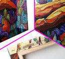 Vibrant Forest Scene, Autumn Landscape, Nature Wall Art, Framed Canvas Print, Rustic Decor, Cabin Artwork, Boho Fall Living Room Art