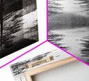 Twin Pines, Forest Reflection, Misty Lake, Black and White Nature, Framed Canvas Print, Living Room Wall Art, Nature Photography, Zen Decor