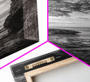 Cave View, Coastal Tree, Ocean Horizon, Black and White Landscape, Canvas Print, Rustic Seaside Art, Living Room Art, Entry Wall Decor