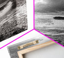 Wave Crash Rocks, Ocean Drama Scene, Moody Beach Photography, Coastal Kitchen Decor, Framed Canvas Print, Nautical Wall Art