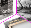 Haunting Tree Silhouettes, Forest Edge, Black White Nature, Desert Trees, Framed Canvas Print, Fall Art, Living Room Wall Art