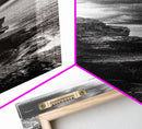 Lighthouse Coast, Stormy Sky, Black White Ocean, Framed Canvas Print, Nautical Wall Art, Rustic Beach House Living Room Decor