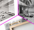 Tropical Hut, Palm Tree Scene, Island Escape Photo, Framed Canvas Print, Beach House Wall Art, Rustic Boho Coastal Decor, Nature Scene