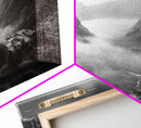 Foggy Valley, Highland Mist, Mountain View, Serene Landscape, Framed Canvas Print, Office Wall Art, Nature Escape, Zen Mountains
