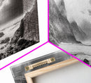 Coastal Cliffside, Stormy Sea, Dramatic Sky, Ocean Mood, Framed Canvas Print, Monochrome Art, Living Room Beach House Decor