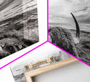 Highland Bull, Ocean Cliff, Coastal Wildlife, Nature Scene, Framed Canvas Print, Rustic Wall Decor, Farmhouse Wall Art, Cabin Aesthetic