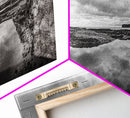Reflected Cliffs, Stormy Sky, Coastal View, Dramatic Landscape, Canvas Print, minimalist art, office decor, moody black and white wall art