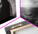 Man Watching Sea, Stormy Ocean View, Emotional Scene, Canvas Print, Moody Coastal Decor, Office Wall Art, Nautical Monochrome Style