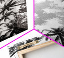 Palm Tree Sky, Tropical Canopy, Black and White Island View, Jungle Overhead Scene, Framed Canvas Print, Bathroom Wall Art, Beach Boho Decor