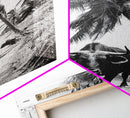 Tropical Bull, Palm Tree, Island Wildlife, Rural Photography, Framed Canvas Print, Kitchen Wall Art, Exotic Boho Decor, farmhouse decor