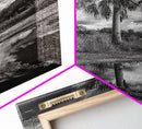 Tropical Palm, Reflected Sky, Nature Tranquility, Canvas Print, boho wall decor, bathroom art, tropical reflection photography