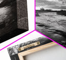 River Flow, Storm Clouds, Nature Trees, Monochrome Scene, Framed Canvas Print, Bathroom Wall Art, Moody Landscape, Rustic Home Decor
