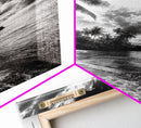 Tropical Sunset Beach, Palms and Waves, Cloudy Skies, Island Vibes, Framed Canvas Print, Coastal Wall Art, Beach House Decor