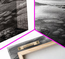 Rocky Shoreline Calm, Pebble Tidepool, Ocean Cliffs, Nature Escape, Canvas Print, Bathroom Wall Art, Black and White Coastal Art