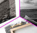 Starfish on Shore, Rocky Beach Scene, Cloudy Sky Horizon, Ocean Calm, Framed Canvas Print, Coastal Art, Bathroom Wall Decor