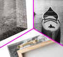 Canoe at Shore, Calm Waters, Peaceful Escape, Framed Canvas Print, Adventure art, Lakehouse decor, Hallway wall piece, Monochrome nature