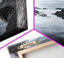 Forest Inlet, Calm Waters, Rocky Shore, Framed Canvas Print, Pacific Northwest Wall Art, Neutral Decor, Nature Photography, Rustic Vibes