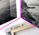 Misty Coast, Rocky Shore, Moody Seascape, Framed Canvas Print, Coastal Wall Art, Nature Photography, Rustic Bedroom Decor, Cabin Style