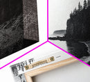Forest Cliffs, Quiet Bay, Monochrome Coast, Canvas Print, Nature Photography, Modern Rustic Wall Art, Entryway or Office Decor