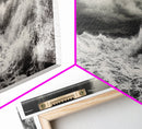 Storm Waves, Moody Sea, Ocean Power, Canvas Print, dramatic bathroom wall art, black and white seascape, coastal energy room decor
