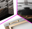 Golden Gate, Solitude View, Man on Cliff, Iconic Bridge, Framed Canvas Print, Travel Wall Art, Office Inspiration, Moody Coastal Decor