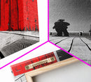 Man Silhouette, Red Wall, Boardwalk Contrast, Minimal Scene, Framed Canvas Print, Urban Wall Art, Modern Decor, Office Accent Piece