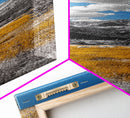 Golden Field, Mountain Range, Blue Sky, Framed Canvas Print, Autumn Landscape Art, Nature Lover Gift, Cabin Wall Art, Rustic Farmhouse Decor