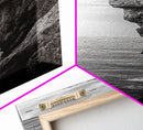 Ocean Cliff Edge, Rugged Coastline Art, Black White Landscape Print, Framed Canvas Print, Modern Seaside Office Wall Decor, Moody Landscape