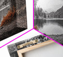 Forest Lake, Autumn Leaves, Nature Path, Woodland Style, Framed Canvas Print, Rustic Wall Art, Entryway Art, Cabin Wall Decor