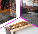 Wild West Town, Autumn Trees, Empty Street, Color Pop, Framed Canvas Print, Rustic Wall Decor, Hallway Art, Americana Style