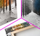 Snowy Pines, Rainbow Forest, Winter Walkway, Colorful Trees, Canvas Print, Whimsical Art, Nursery Wall Art, Minimalist Nature Style