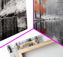 Orange Tree, Snow Forest, Winter River, Autumn Contrast, Canvas Print, Fall Wall Decor, Living Room Art, Nature Photography, Moody Art